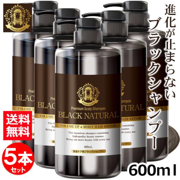 ブラック・ナチュラルシャンプー 600ｍl 5本 セット ブラックシャンプー ブラックケア リンス不要 保湿 レディース メンズ クレイ 泥 (NV00005-BN-NN-0500)