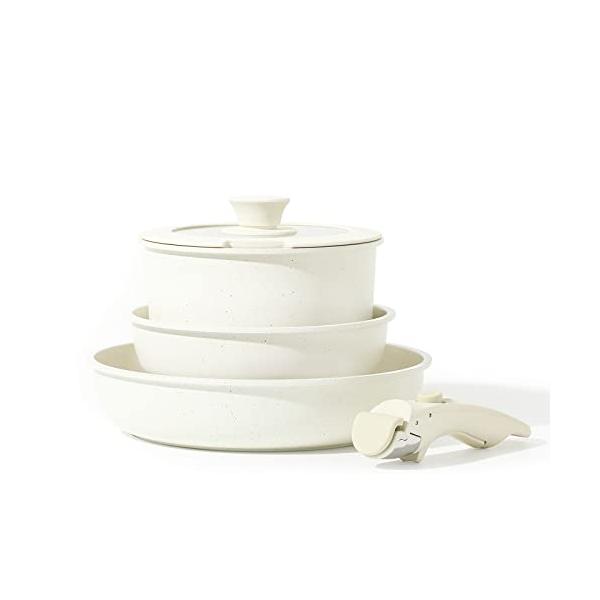 他サイト： カローテ フライパン セット 5点 IH?ガス火対応 PFOA PFOS フリー 鍋セット 取っ手のとれる  ベージュ ICE CREAM (5点セット)の商品画像