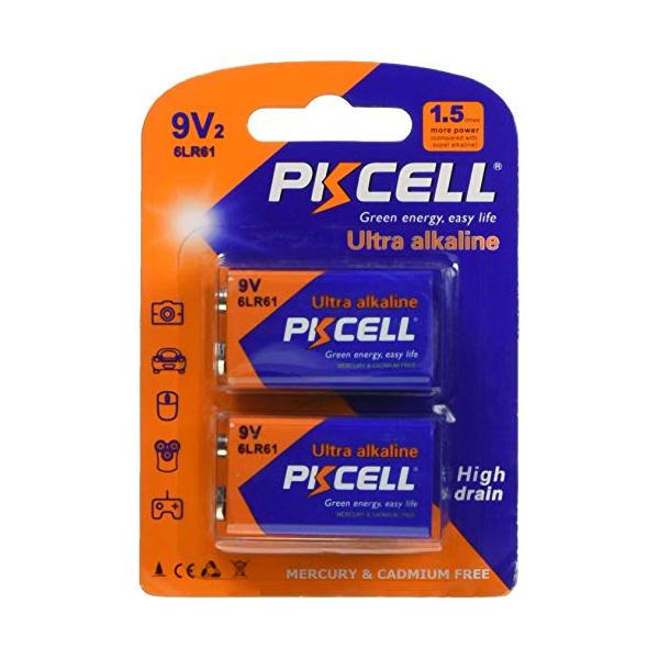 9Vアルカリ電池 2個パック PKCELL BATTERY 6LR61-2B