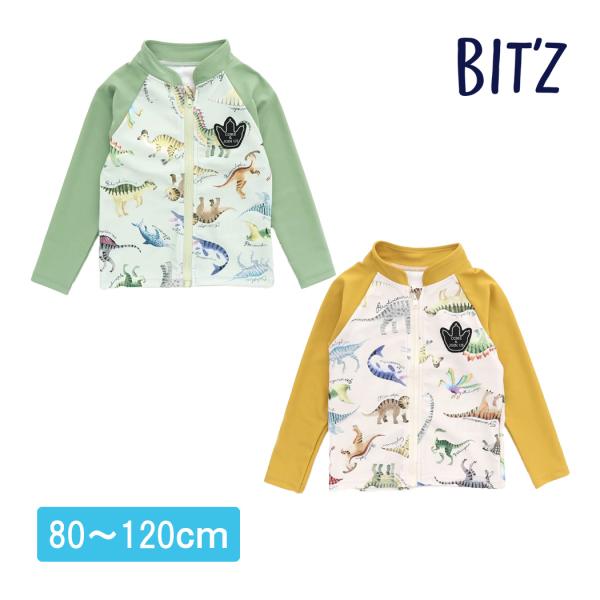 BIT'Z(ビッツ)の水着・ビーチアイテム「恐竜図鑑総柄ラッシュガード_UVカット」は、POPでカラフルなデザインが人気！夏のスイムアイテムもBIT'Zのキャラクターの世界観を楽しもう！■素材2WAYポリエステル85% ポリウレタン15%■...