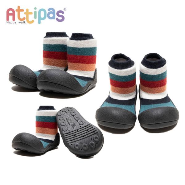 Attipas アティパス Border ボーダー ブラック ブルー ベビーシューズ ファーストシューズ トレーニングシューズ