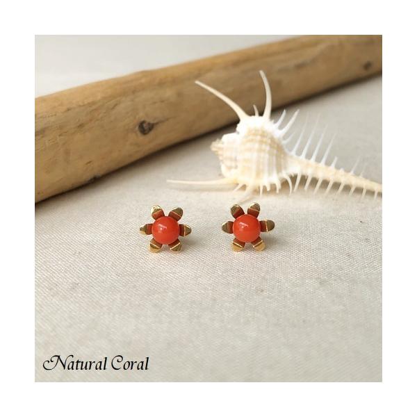 赤珊瑚 あかさんご サンゴ ピアス 花 K18 サルジ ナチュラル