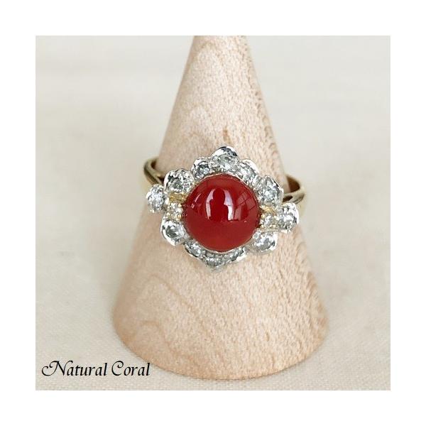 血赤珊瑚 ちあかさんご サンゴ リング K18 ダイヤ 送料無料 ナチュラル