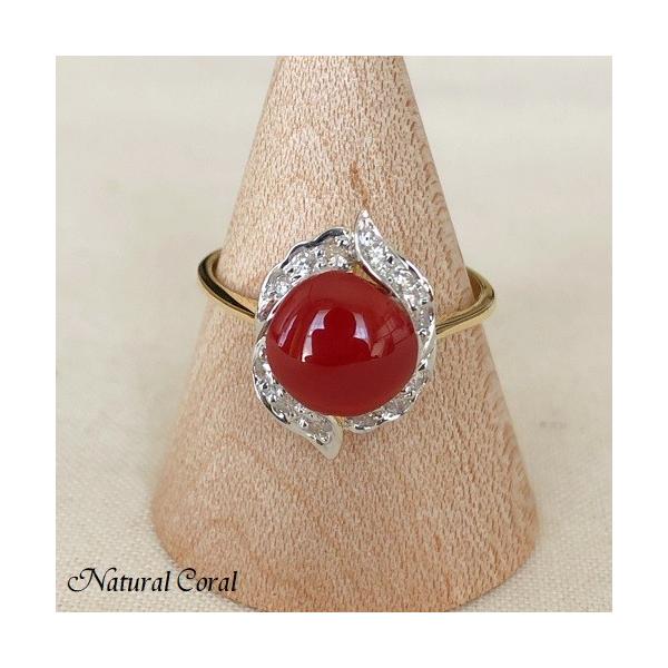 血赤珊瑚 ちあかさんご サンゴ リング K18 WG ダイヤ 送料無料