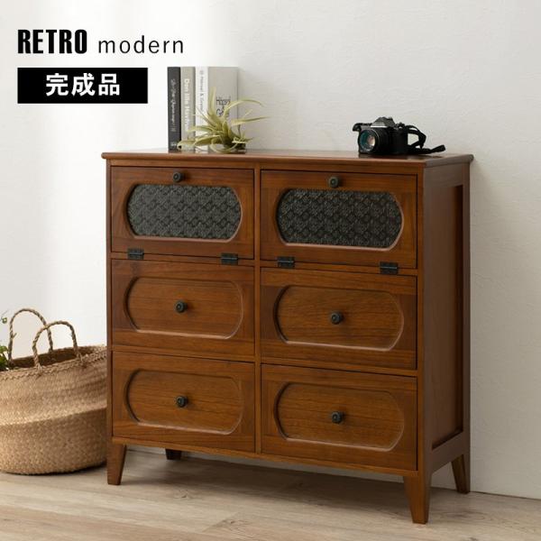 チェスト  引出し アンティーク風 2列 幅80cm 幅80×奥行32×高さ78cm ブラウン 3段 MCH-5186BR
