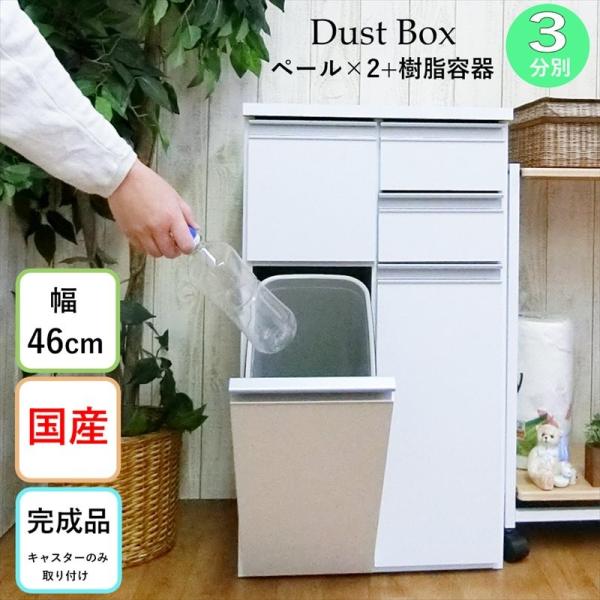 ゴミ箱は隠す時代！気になるゴミ箱、隠してスッキリ！スリム 3分別　キャスター付　ダストボックス(約)15リットルペール×2　樹脂容器×1■全体サイズ:約 約サイズ 幅46cm 奥行35高さ85cm ■商品重量：約21kg■耐荷重/(約)天板...