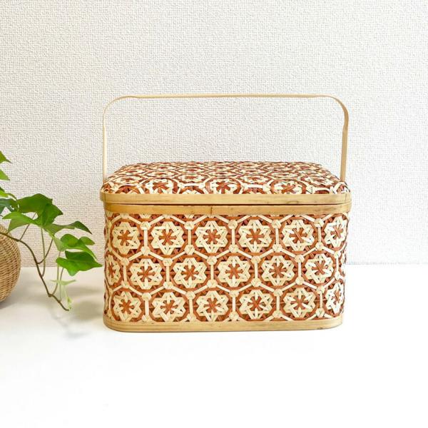 ピクニック バスケット 蓋付き 竹 スクエア ボックス ランチボックス 天然素材 かご ハンドル お菓子 バスケット おしゃれ 小物入れ 荷物入れ かご