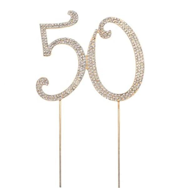 YOVEKAT 50のラインストーンバースデーケーキトッパー番号は、男性または女性誕生日または50周年記念党装飾供給のために50の装飾を選び