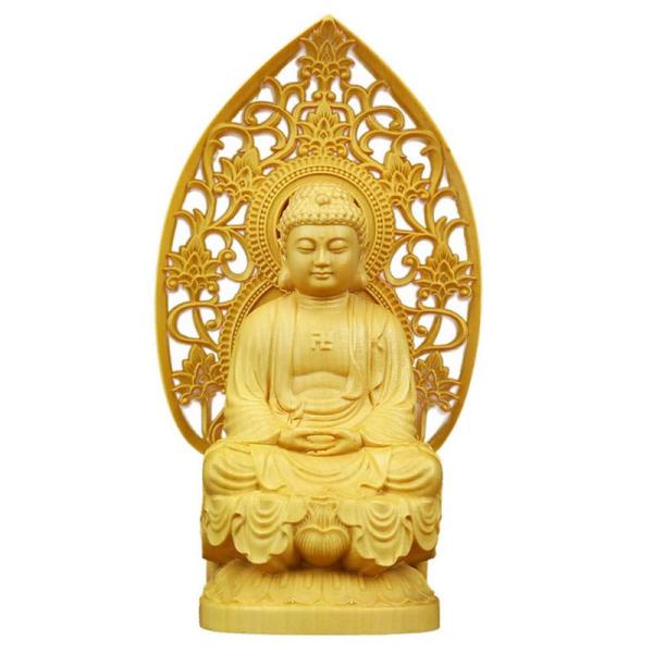 仏像 木彫り 釈迦如来座像 柘植の木 (曹洞宗・臨済宗) 仏壇用のご本尊仏像 （総高10cm幅6cm奥4ｃｍ）