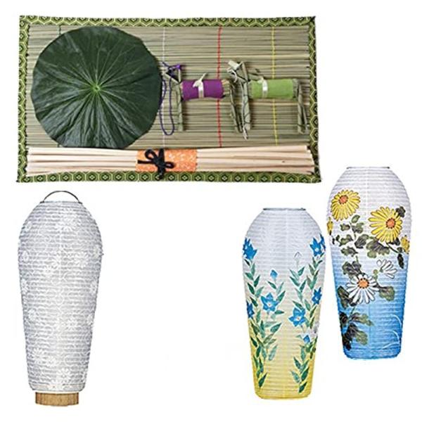 京仏壇はやし 盆提灯 お盆用品 初盆セット・新盆セット ミニ盆提灯 小珠 火袋２点セット (白紋天 ＆ 美濃菊) LED コードレス 初盆・