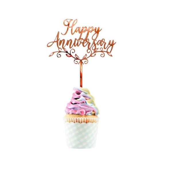 YOVEKAT 12個ハッピーアニバーサリーケーキトッパーデコレーション結婚記念日パーティーアクリルバースデーパーティーデコレーション用品お