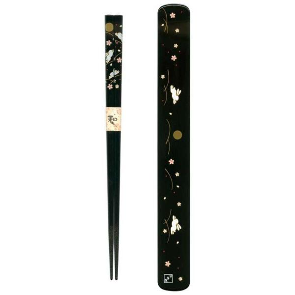 田中箸店 箸・箸箱ペア 月うさぎ 黒 22.5cm