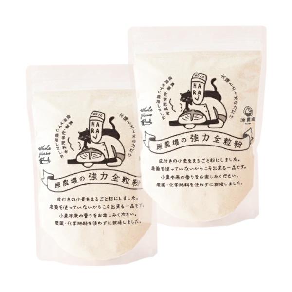 [メール便送料無料] 原農場の全粒粉(強力粉) 400g ２袋セット 九州産　熊本県産　無農薬　化学肥料不使用　