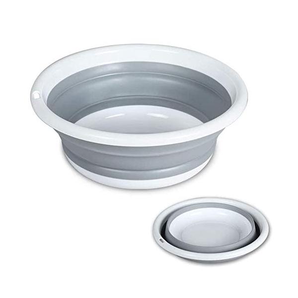 RULAYMAN 折りたたみ 洗面器 洗い桶 たらい バケツ 5L 湯おけ 折り畳み シリコン 洗濯 掃除 足浴 風呂 (グレー, M)