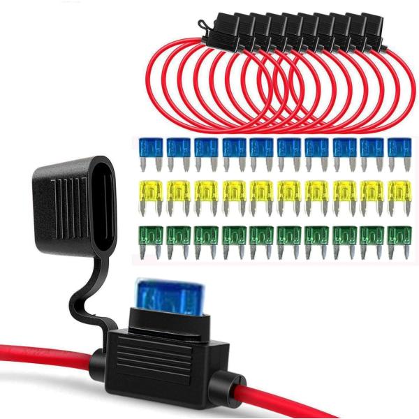 GTIWUNG ヒューズホルダー 12AWG 10個 高耐久 インライン ATC/ATO 平型 ミニ平型 低背 防水防塵 32V 30A 自動車用（ミ