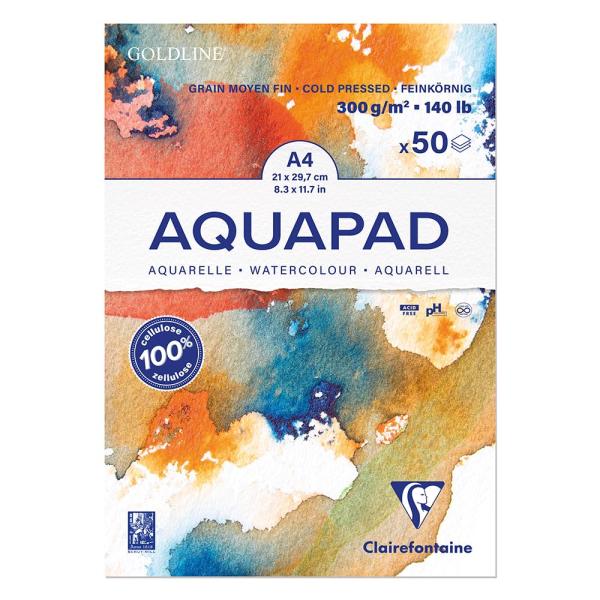 Clairefontaine クレールフォンテーヌ 水彩紙 【アクアパッド】 A4 (50枚入) 画用紙 中目 超厚口 300g パッド Claire