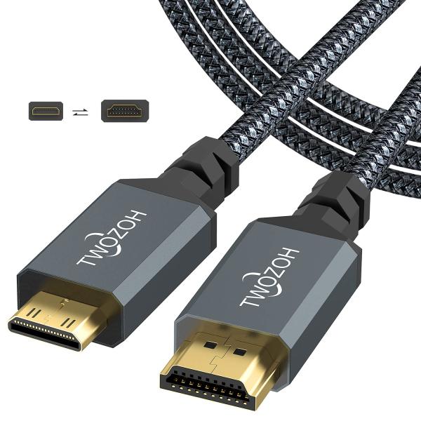 Twozoh Mini HDMI to HDMIケーブル 2M, 4K 60Hz UHD Mini-HDMIオス-HDMIオス変換ケーブル,HDMI