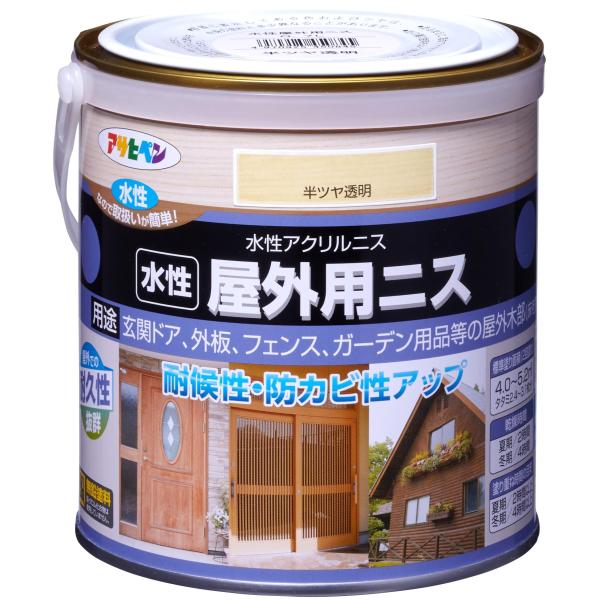 アサヒペン 塗料 ペンキ 水性屋外用ニス 0.7L 半ツヤ透明 水性 ニス 低臭 屋外用 耐候性 防カビ性 日本製