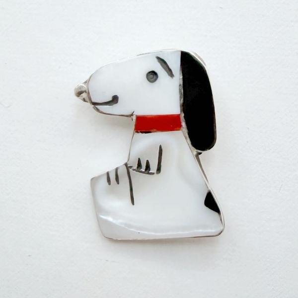 インディアンジュエリー ズニ族 スヌーピー インレイ シルバー ピン＆ペンダントトップ INDIAN JEWERLY ZUNI "Shenel Comosona" Snoopy Inlay Silver PIN＆TOP