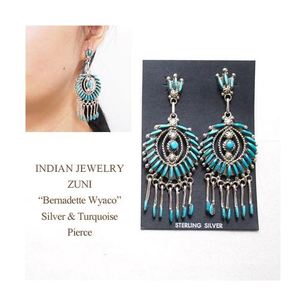 インディアンジュエリー ズニ "Bernadette Wyaco" ニードルポイント シルバー ターコイズ ピアスINDIAN JEWELRY ZUNI Silver Pierce