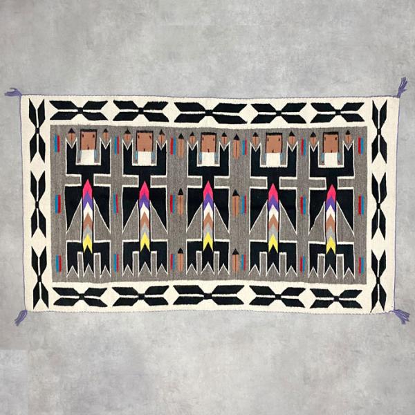 60s OLD NAVAJO HANDWOVEN YEI DESIGH WOOL RUG 89×15 ハンドメイド