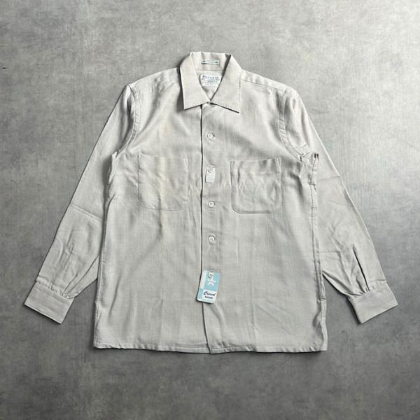 VINTAGE 50'S DONEGAL Rayon&Wool OPEN COLLAR LONG SLEEVE SHIRT 50