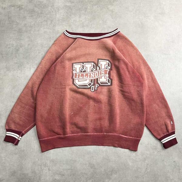 60'S VINTAGE LINED RIB COLLEGE PRINT RAGLAN SLEEVE SWEAT SHIRTS