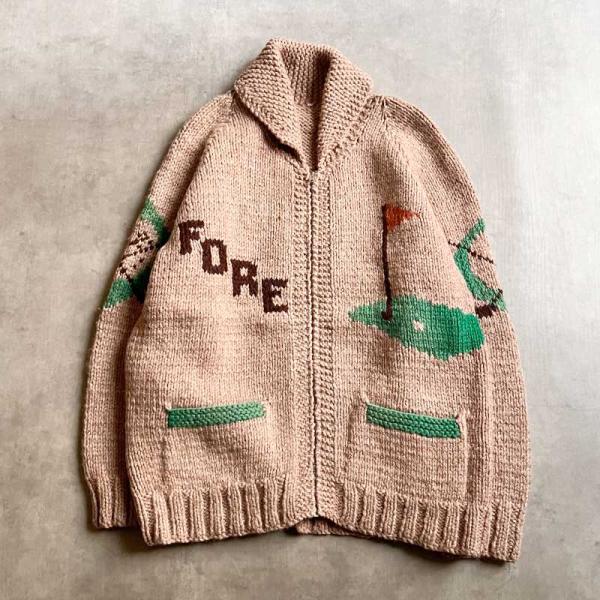 60sカウチンセーターLIGHTNING ZIP GOLF柄　ヴィンテージ 50-60'S Cowichan Golf Pattern Sweater Lightning Zipper 50-60年代
