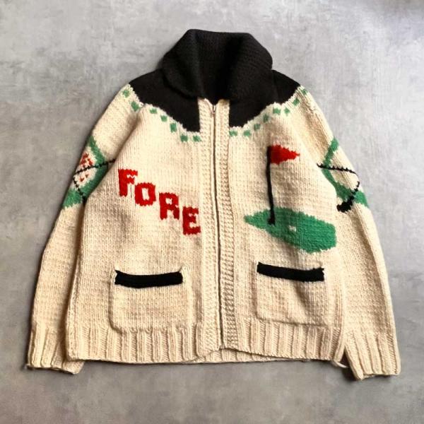 50-60'S Cowichan Golf Pattern Sweater Lightning Zipper 50-60年代