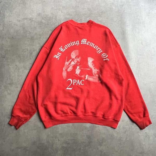 90'S In Loving Memory Of 2PAC Vintage Sweat Shirts RED/XL 90年代