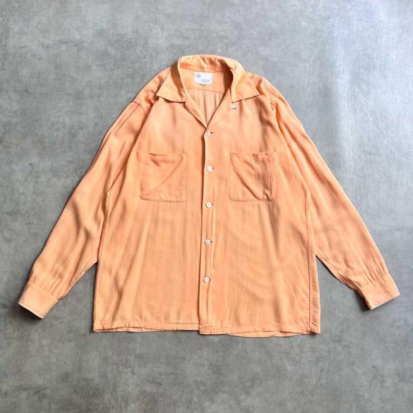 60's チェリーピンクレーヨンシャツ 60'S DONEGAL Open Collar Long Sleeve Rayon Shirts SALMON PINK/L 60