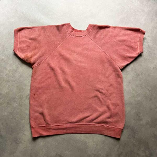 60'S Vintage Solid Short Sleeve Sweatshirts Sunfade Red 60年代