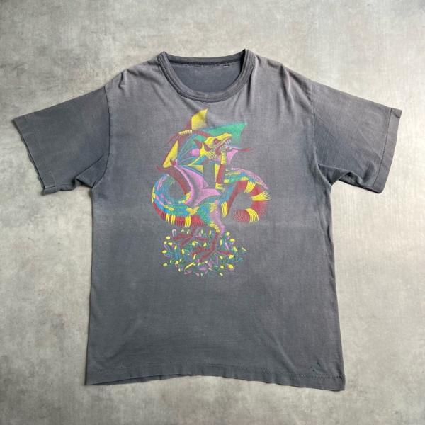 90'S M.C Escher Dragon Sun Fade T-Shirts BLACK 90年代 エッシャー