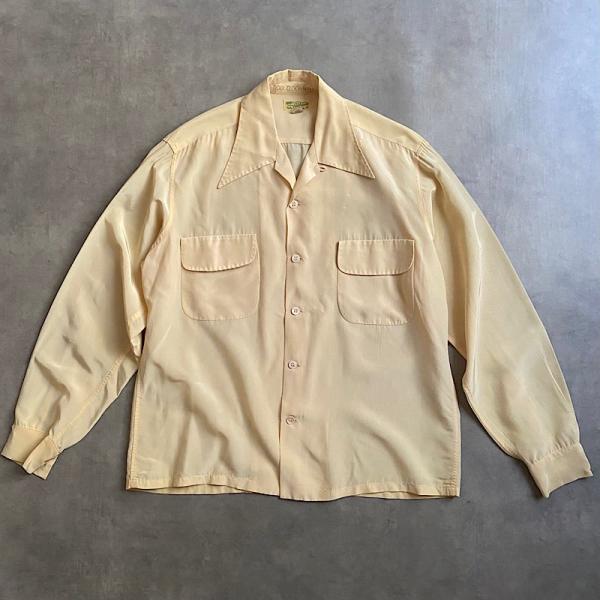 50'S CALIFORNIA RAYON GABADINE Open Collar Shirt Made in
