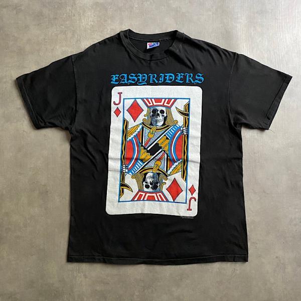 EASY RIDERS Tシャツ 90s USA製 ピンナップガール 両面 90's EASY RIDERS Trump card T-Shirt Made in USA BLACK/L 90年代