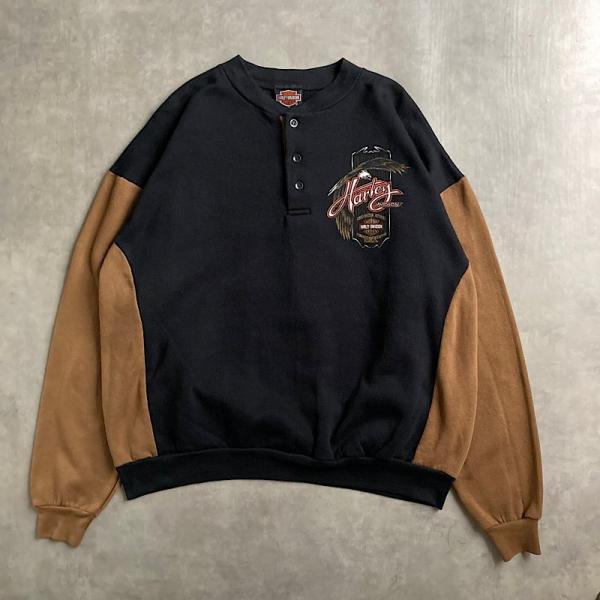 90'S HARLEY DAVIDSON 2TONE HENRY-NECK SW Made in USA 90年代