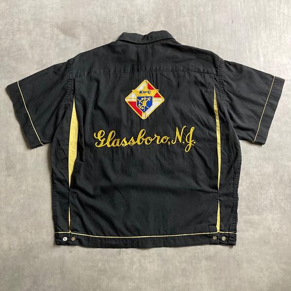 50〜60's HILTON Bowling shirt L BLK 50〜60年代 ヒルトン ボーリング