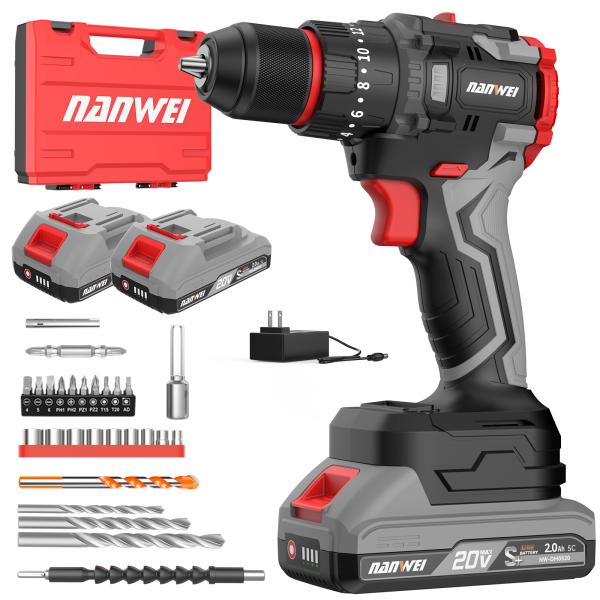 NANWEI コードレス振動ドライバドリル 最大トルク50Nm マキタ18Vバッテリー対応 ブラシレスモーター 20+3段クラッチ調整 高輝度LED照明 (2.0Ah電池セット)