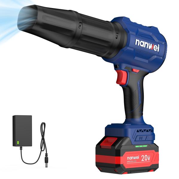 NANWEI ブロワー 小型 ブロアー ブラシレスモーター 無段階風量変速 庭木や落ち葉の掃除 洗車 水滴飛ばし 軽量 ブロワー 洗車 4.0Ahバッテリー1個 充電器付き