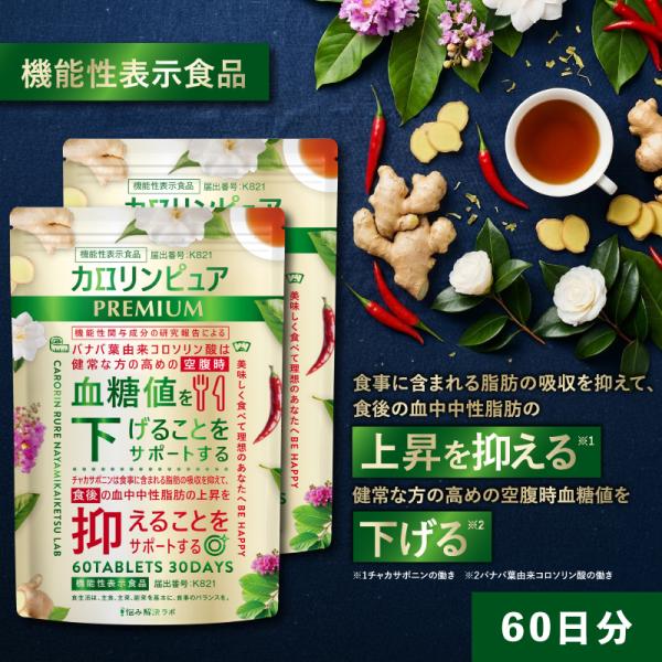 カロリンピュア プレミアム 60日分 ダイエット サプリ 食事に含まれる脂肪の吸収を抑える 食後に上がる血中中性脂肪の上昇を抑える