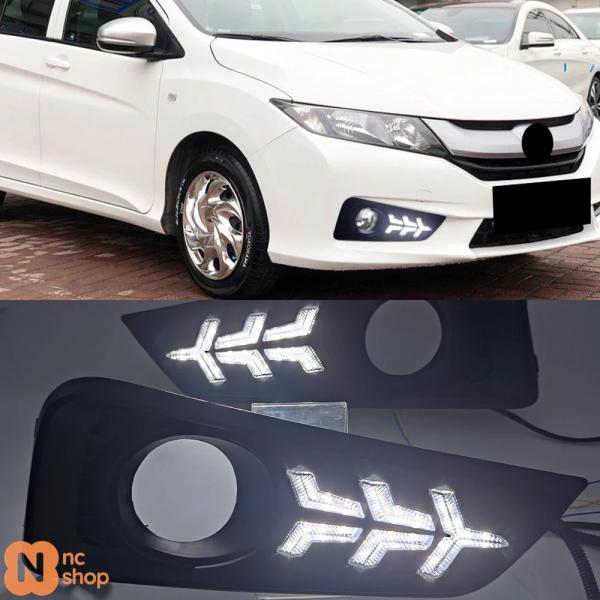 【並行輸入品】 ホンダ シティ グレイス 2015 2016用 2個セット DRL LEDデイタイムランニングライト フォグランプカバー ヘッドライト イエロー