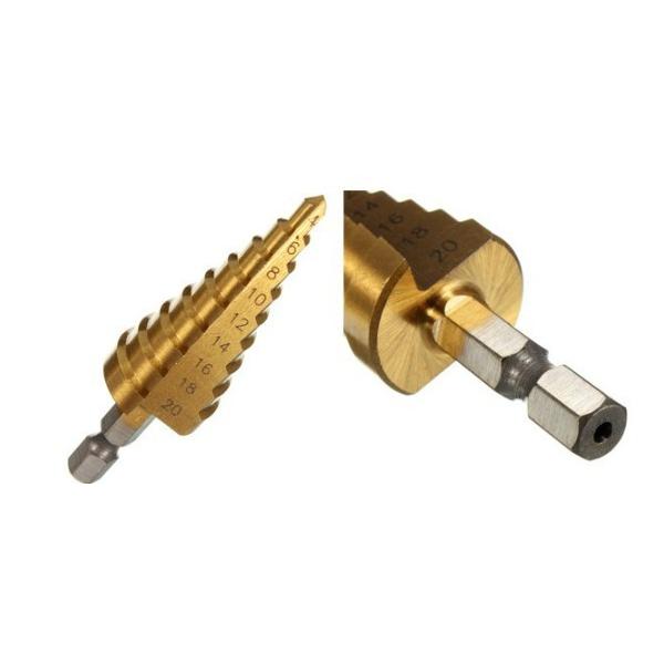 ドリルビット ステップドリル タケノコ チタンコーティング 六角軸 4-20mm 9段