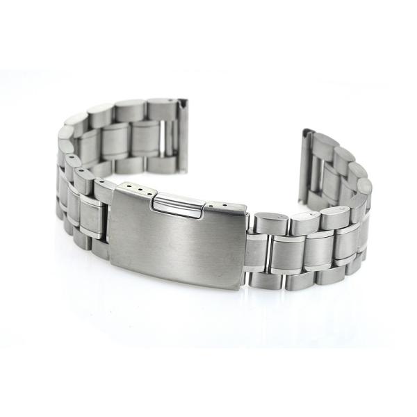 開閉のしやすい3連プッシュ式。肉厚コマを使用した重厚間あふれる仕上がりです。シンプルなデザインのため幅広いシーンで御利用頂けます。バンドを変えると時計は新品同様に生まれ変わります。気分を新たに新生活を送りましょう。おまけでバネ棒とバネ棒はず...