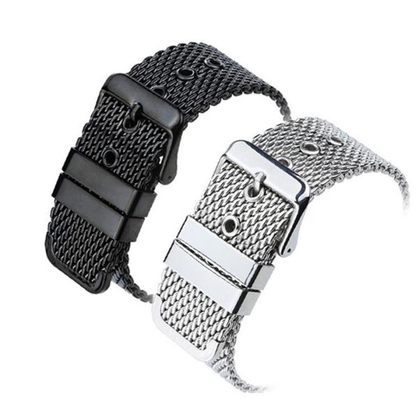 ムダをそぎ落としたシンプルなデザインが清潔感を感じさせ、ビジネスシーンだけでなくカジュアルな装いにも合わせられるスタイリッシュなデザインのメッシュバンドです。バネ棒とバネ棒はずしが付属するので、届いたその日から、時計屋にいかずとも御自身で交...