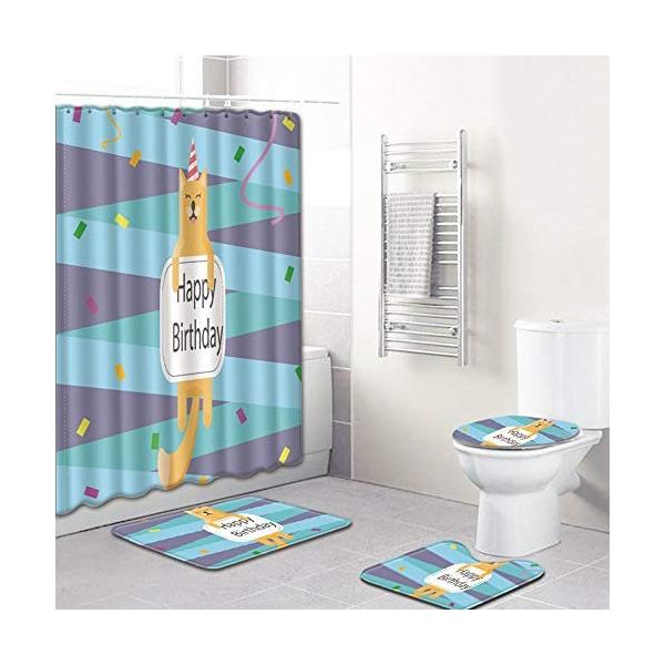 浴室用具漫画の動物柄シャワーカーテンフロアマット浴室トイレシート4ピースカーペット吸水率は衰退しない汎用性の高い快適な柔らかいバスルームマットは洗濯機で洗えま Ne07wtslpkd ニアサイドモール