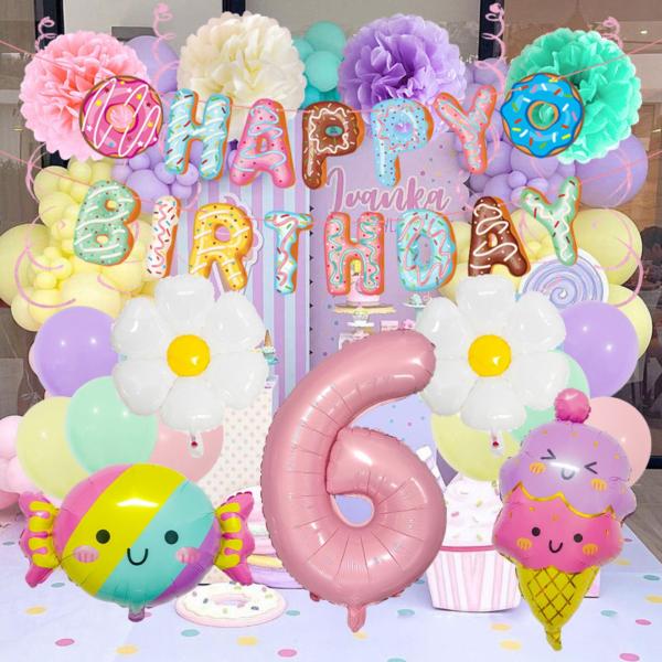 ドーナツ 数字入り 誕生日 バルーン 風船 ピンク  飾り付け セット ハッピーバースデー 風船 happy birthday アイスクリーム パーティー 飾り 大容量