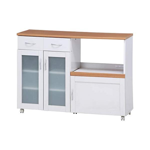 他サイト： 不二貿易 キッチン収納 食器棚 幅120×奥行39.5×高さ89cm ホワイト スライド棚 コンセント付き 曇りガラス サージュ 99523の商品画像