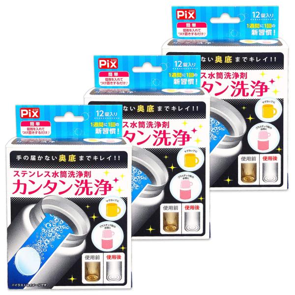 他サイト： まとめ買い ライオンケミカル ピクス ステンレス水筒洗浄剤 カンタン洗浄 手の届かない奥底まで 1週間に1回の新習慣 12錠×3個の商品画像