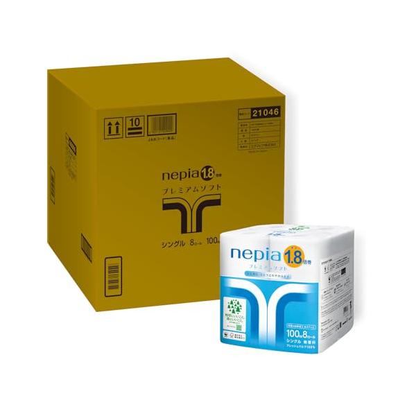 他サイト： ネピア プレミアムソフト トイレットロール 1.8倍巻100mシングル 無香料 64ロール8ロール × 8パックケース品の商品画像