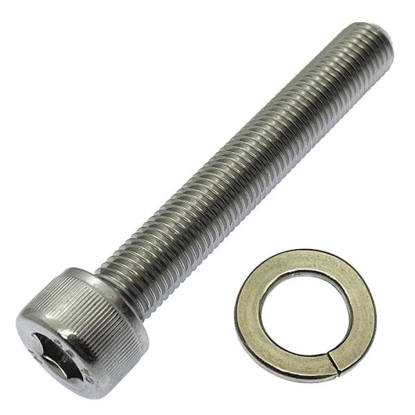 バイク用 ステンレス 六角穴付 キャップ ボルト M10 ピッチ1.25 [細目] 全ネジ (長さ65mm 1本入) ゆるみ止めワッシャー付